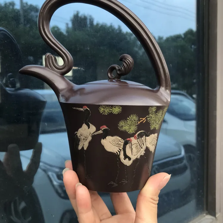 重器推荐 【松鹤提梁套组】百年锡山 老紫泥 500cc