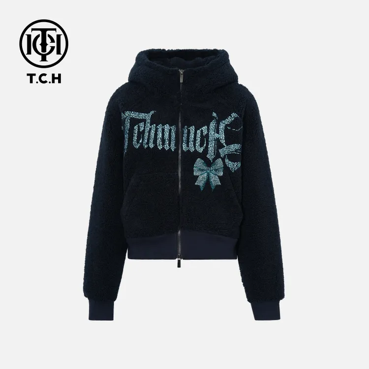 TCH私服秋冬慵懒风烫钻时尚淑女百搭藏青外套T75D27E1012轻奢tch