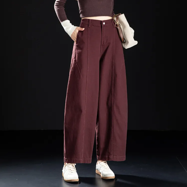 酒红色弯刀裤女爆款新款秋冬加绒时尚休闲裤女轻熟九分裤子萝卜裤