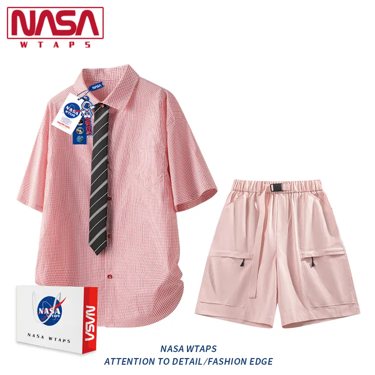 NASA WTAPS带领带短袖衬衫套装男夏季高级感运动潮牌休闲两件套
