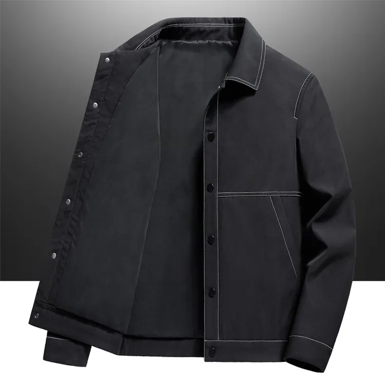 2025男士夹克春秋新款中青年翻领商务休闲纯色夹克外套时尚上衣男