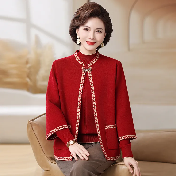 中老年妈妈针织衫套装2025秋季新款高端洋气婆婆毛衣小香风两件套