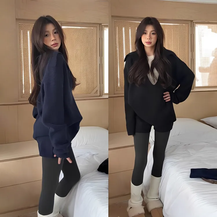 初冬长袖灰色针织毛衣连衣裙子2026秋冬季新款女装小个子套装短裙