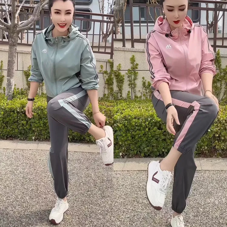 裤子跑步休闲连帽两件套百搭休闲减龄显瘦款套装上衣1647