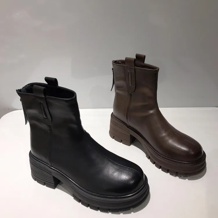 时装靴女新款厚底粗跟增高马丁靴舒适百搭显瘦马切尔西短靴潮7881