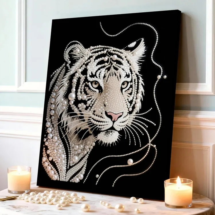 笔尖故事老虎DIY珍珠钻石画简约现代手工制作送材料包有框装饰画