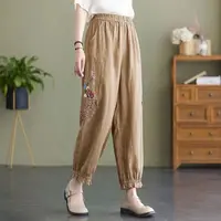 【清货+运费险】重工女棉麻九分裤夏季宽松花边刺绣灯笼裤Y820