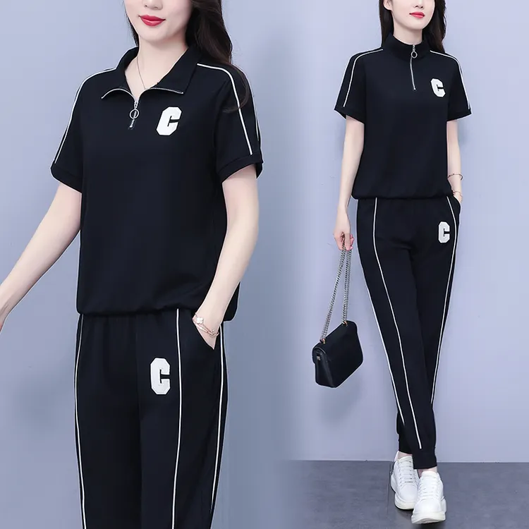 2025大码女装夏季新款运动休闲套装减龄时尚宽松显瘦上衣两件套装