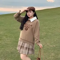 CD6398大码女装【英伦学院风毛衣】复古刺绣秋冬季保暖长袖针织上衣