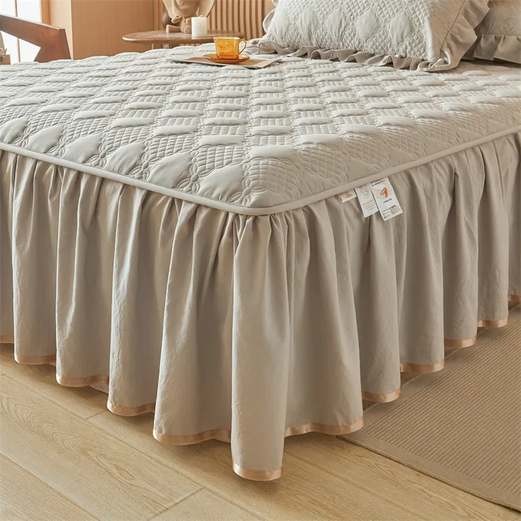 2025新款纯色夹棉床裙单件床垫保护套席梦思保护罩花边床单防滑动