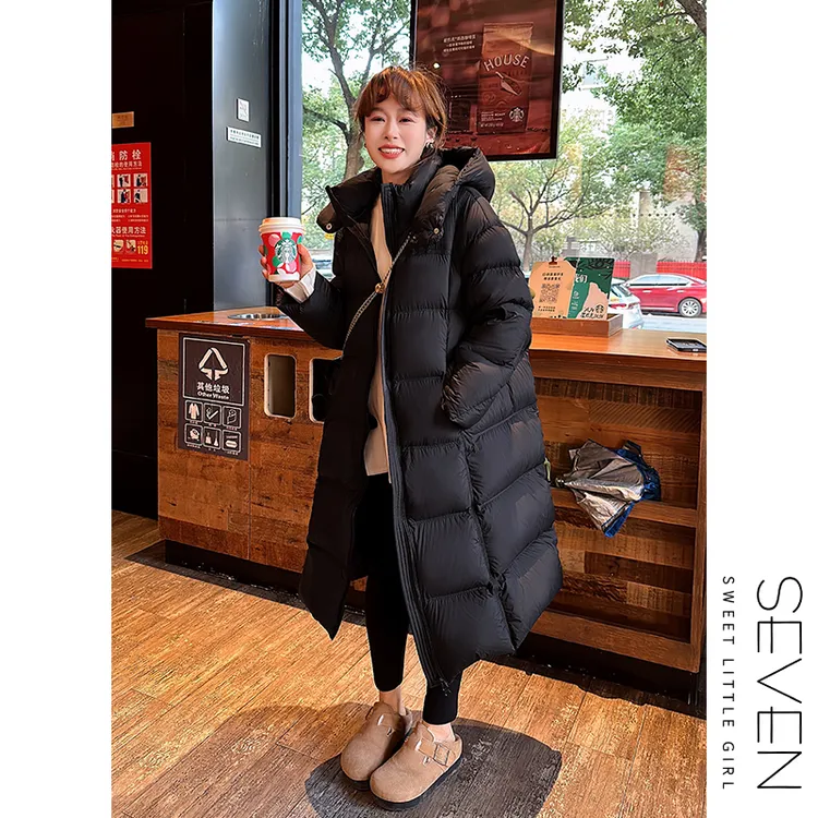 ⑦七七146小个子2025冬季保暖时尚90白鹅绒连帽长款羽绒服女小美说