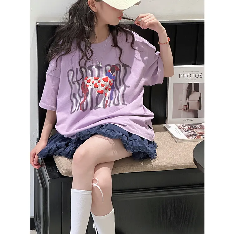K28717女童短袖T恤2025夏装新款儿童上衣女大童宽松休闲半袖时髦t