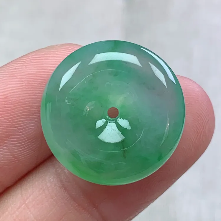 z缅甸天然翡翠A货20.8-6.4玉石冰种飘绿平安扣吊坠礼物绿色百搭