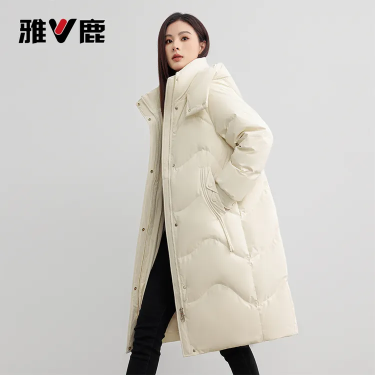 雅鹿宽松精品时尚休闲女士连帽保暖户外潮流加厚防风过膝羽绒服