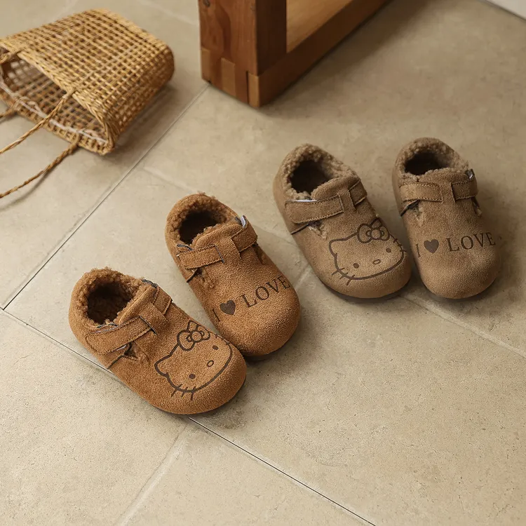 【讨喜小猫】韩版卡通加厚绒女童公主风棉鞋儿童百搭软底保暖勃肯鞋