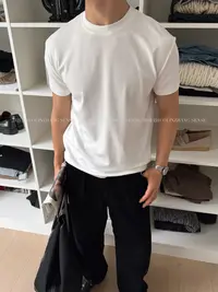 ZHUOLINZHANG /基础口粮T纯色弹力长绒棉混纺短袖柔软舒适圆领T恤
