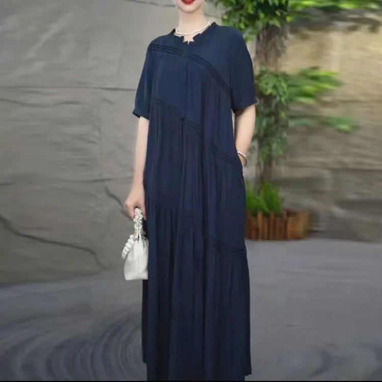 大码宽松气质连衣裙轻奢2025夏季收腰新款长裙显瘦薄款裙子新款