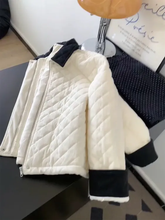 韩系洋气翻领菱格杏色保暖短款棉服轻薄夹棉外套棉袄女小个子棉衣