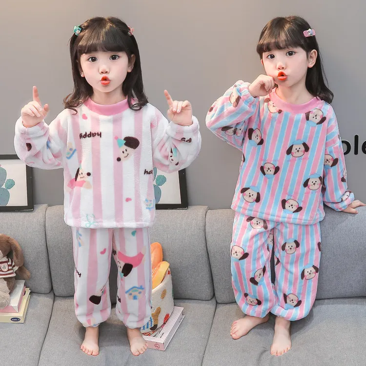 儿童睡衣女童秋冬款法兰绒女孩2025新款洋气加厚珊瑚绒宝宝家居服