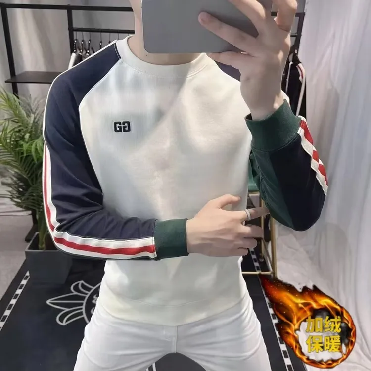 2025欧版新款高品质加绒男士刺绣时尚保暖潮流百搭打底衫长袖卫衣