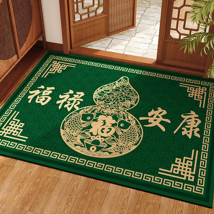中式绿色玄学入户门地垫硅藻泥进门口玄关防滑耐脏脚垫子地毯裁剪