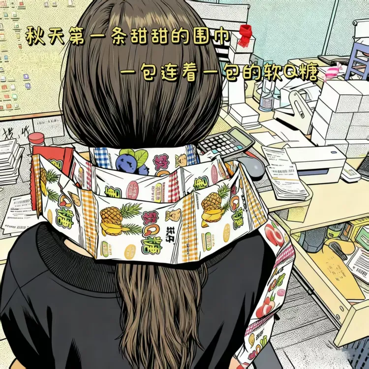 秋天第一条围巾软q糖连包围巾长条小包装果味水果混合口味宿舍