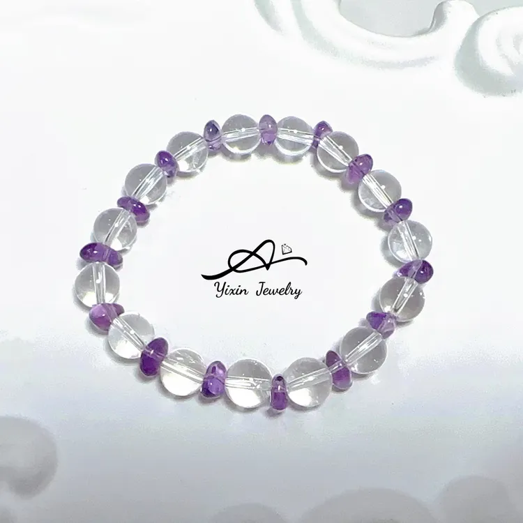 （一心）【无忧】天然白水晶紫水晶设计款水晶手串