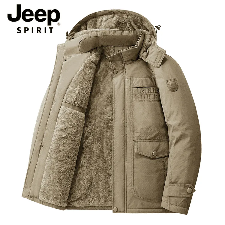 JEEP吉普棉衣男加绒加厚宽松外套多袋大码中年爸爸装棉袄冬季棉服