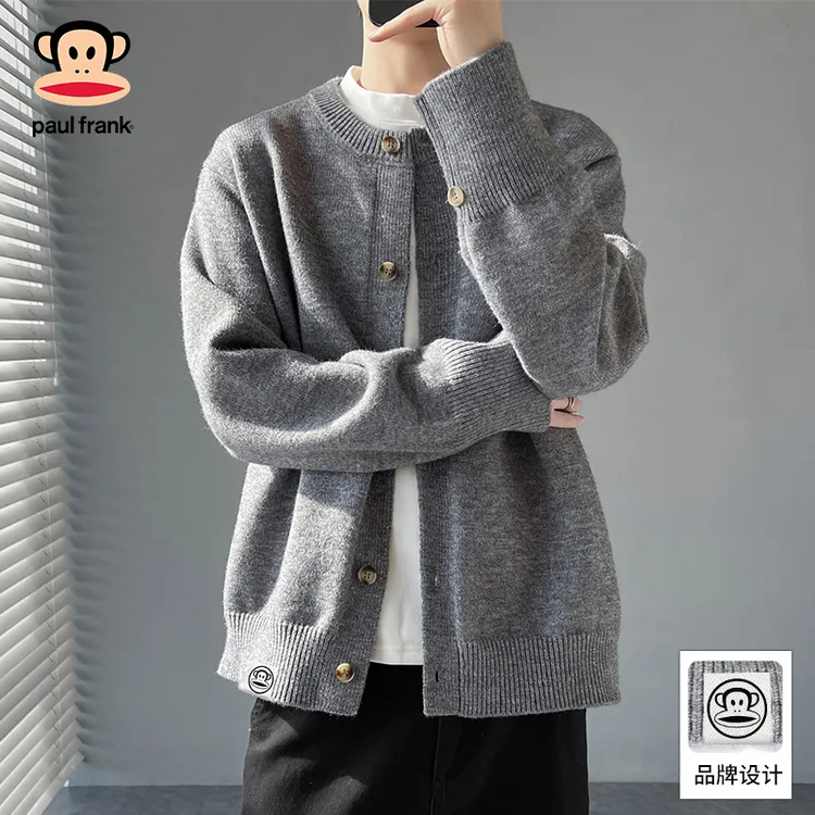 PaulFrank/大嘴猴圆领针织开衫外套男士秋季2025新款休闲保暖毛衣