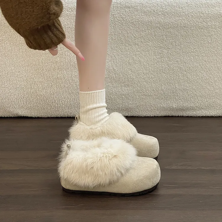 OJRZ内增高浅口保暖雪地靴女2025冬季新款加绒保暖短筒厚底毛毛靴