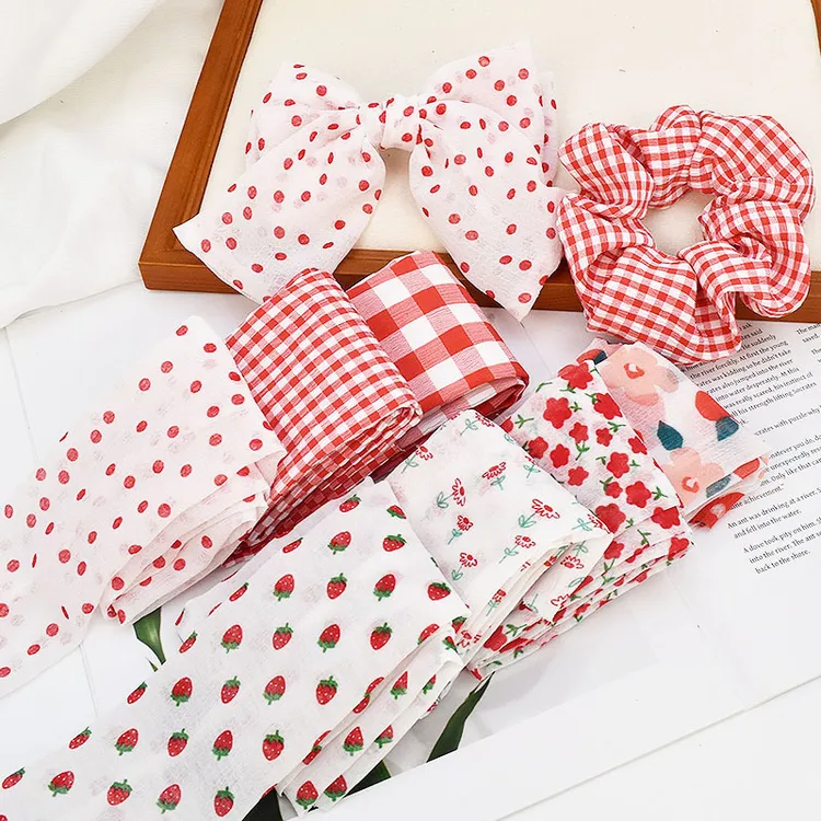 复古红色格子印花田园风布筒子手工发饰扎丸子头大肠圈蝴蝶结材料