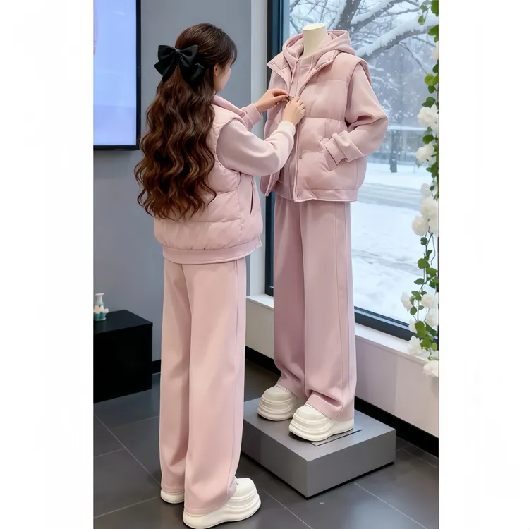 SHALLDOER【英伦腔调】秋冬时髦三件套夹棉保暖运动休闲套装ootd