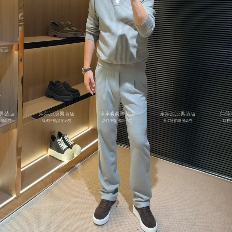 【醋酸+羊毛混纺】秋冬男士意式极简老钱风商务休闲直筒休闲裤25270