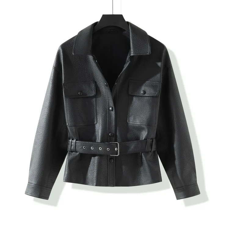 短外套短款朋克风气质女士复古束腰女皮衣长袖百搭休闲冬季秋冬