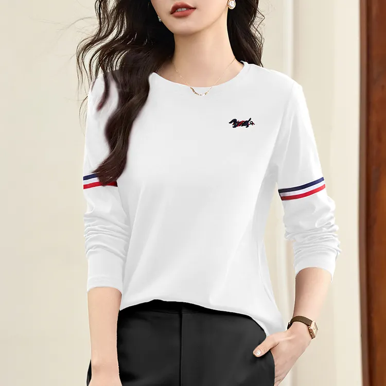 【运费补贴】90支新疆长绒棉长袖t恤女春季遮肉显瘦休闲圆领打底衫