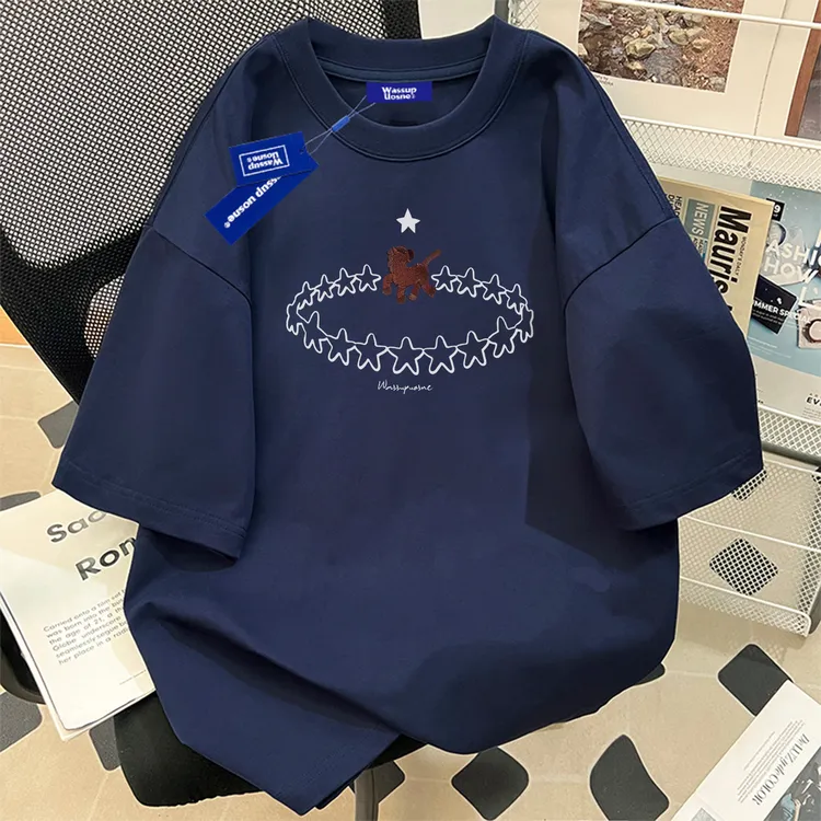 WASSUP UOSNE潮牌纯棉圆领短袖t恤男春季马年新款美式宽松上衣服