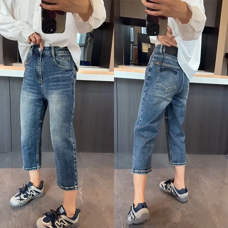 2025秋季新款小个子百搭直筒牛仔裤女窄版高腰显瘦八分法棍裤女款