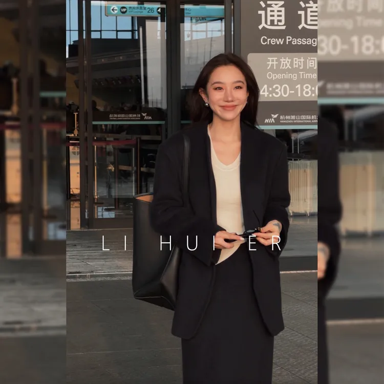 Li Hui Er 李慧儿【灰英黎】冬季新款轻奢加厚双面呢西装外套24307