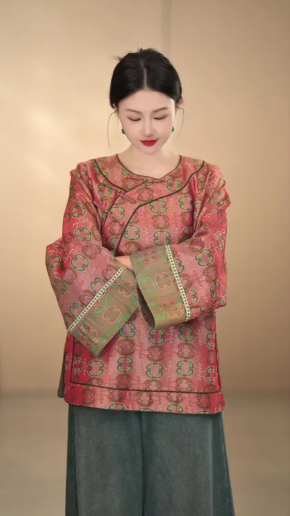 「杨柳堤」民族风秋冬款复古宋制女装汉服长袖时尚宽松圆领斜襟百搭