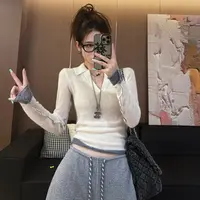 【LLU李】设计感撞色针织衫秋季显瘦修身打底衫简约 LLU-8271
