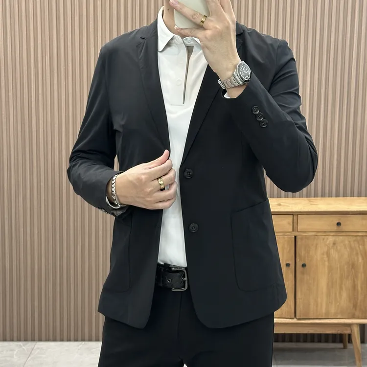 男士时尚休闲薄款纯色欧若风商务简约高级感春夏上衣行政商务0115