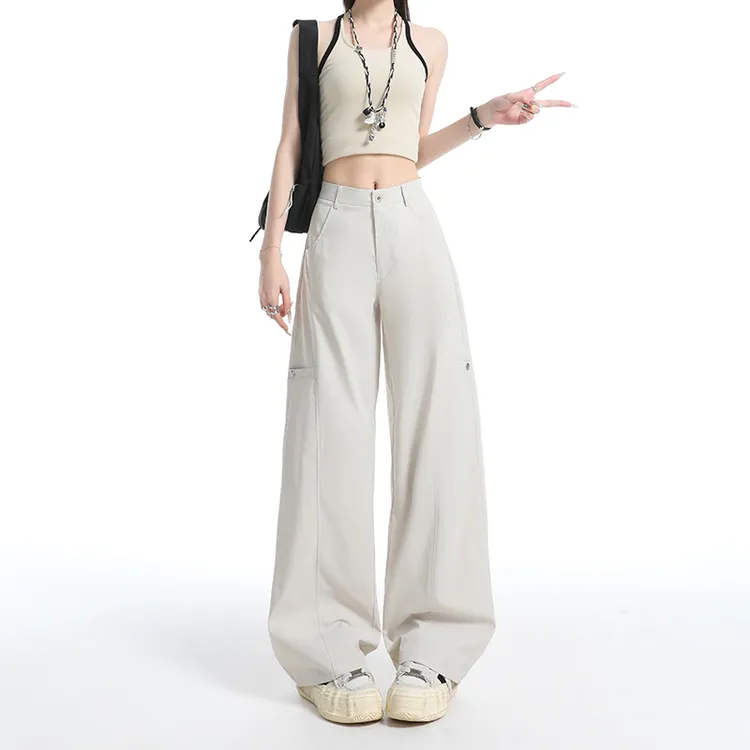 早秋透气弯刀工装裤女2025新款设计感百搭高腰显瘦阔腿宽松休闲裤