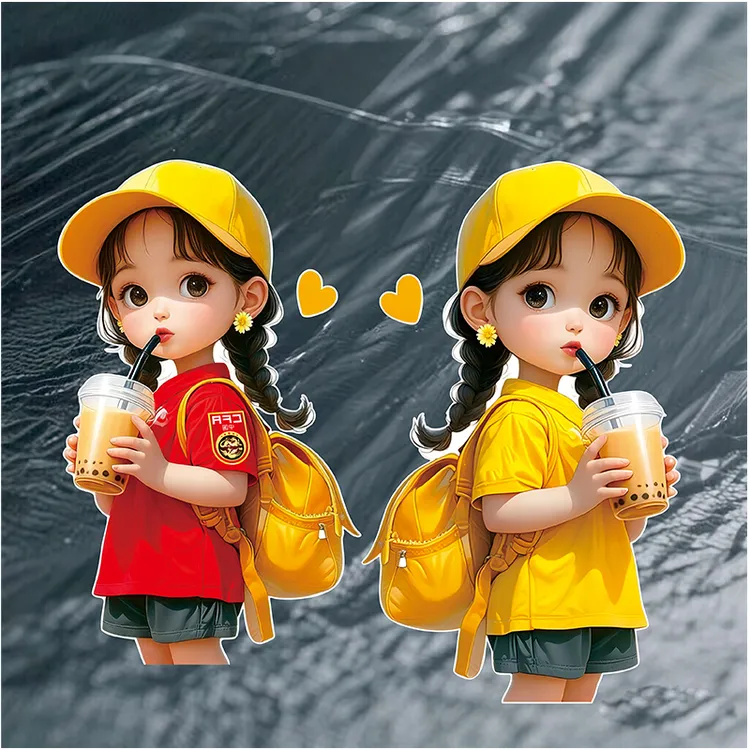 喝奶茶的小女孩系列防水防晒遮划痕汽车贴纸电动车贴纸个性可爱