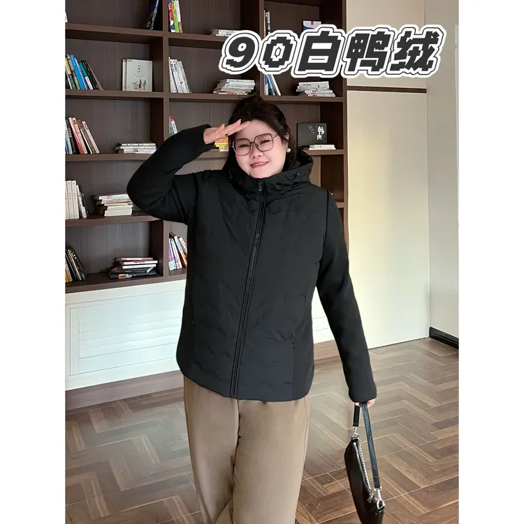 花契“拉斐尔派”大码女装秋冬200斤胖mm90白鸭绒羽绒外套15278-X