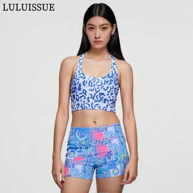 LULUISSUE｜蝴蝶拼贴运动束腰提臀女短裤蝴蝶印花高腰女健身裤