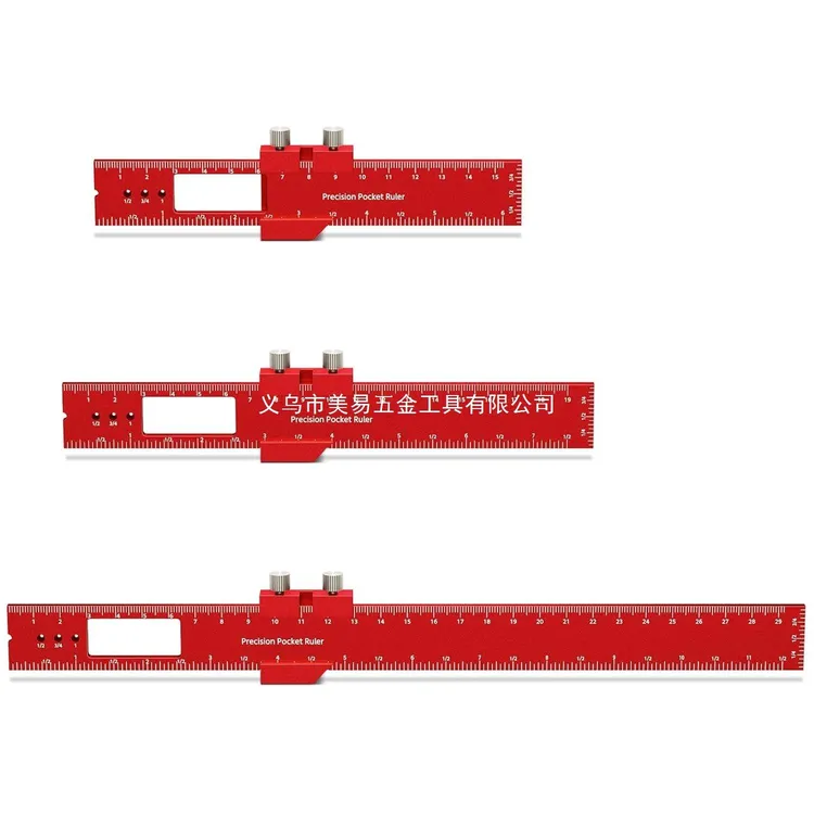 木工尺子 6/8/12 英寸(约 1.6 厘米)铝制袖珍尺,带滑动停止,用