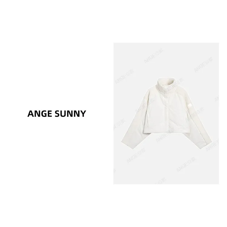 ANGE SUNNY【al*徽标毛绒拼接外套】单排暗扣长袖半高领上衣