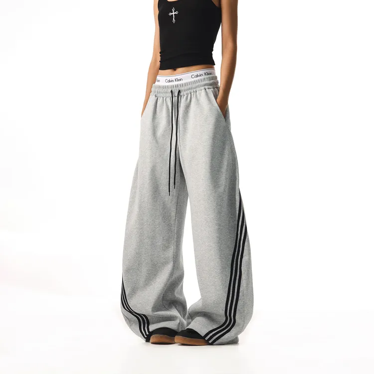 CTB啤酒队长 秋冬加厚美式简约三条杠弯刀阔腿裤休闲运动百搭抽绳