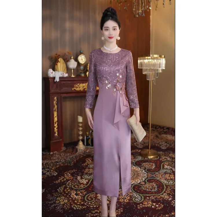 礼服小众设计师轻奢中长款遮肚子生日宴会喜婆婆喜妈妈婚宴连衣裙