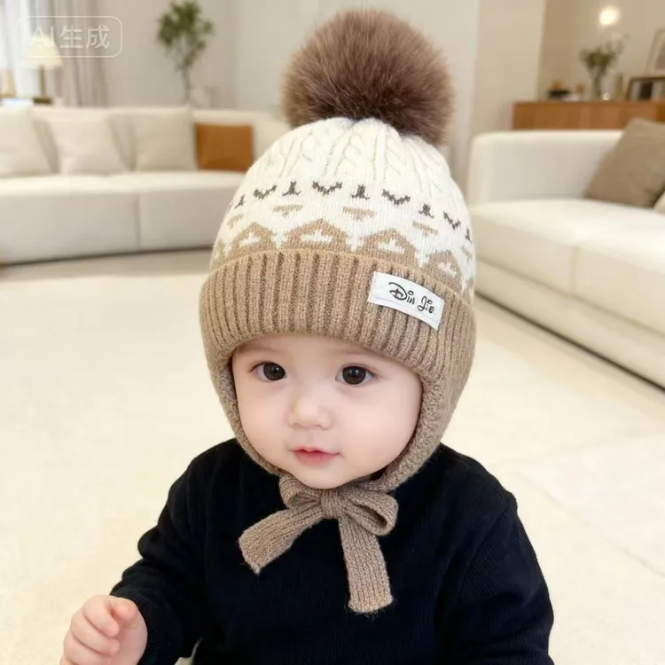 儿童帽子秋冬韩系针织毛线帽男童女宝宝冬季加厚保暖防风护耳帽冬